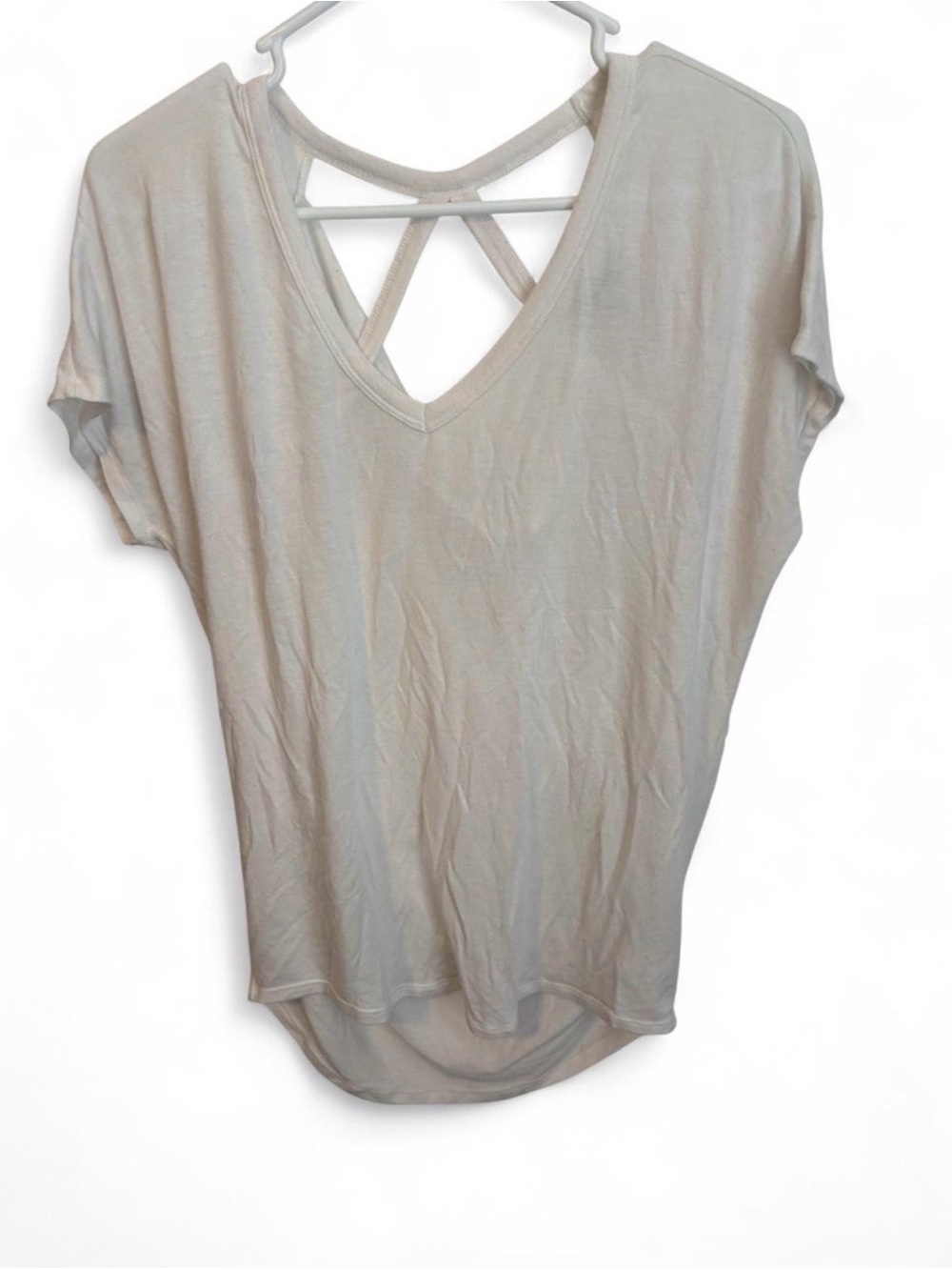 Express One Eleven White V-Neck Criss Cross Back Tee Shirt XS